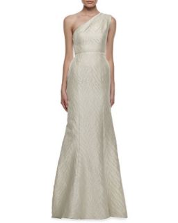 Womens Animal Textured One Shoulder Gown   ML Monique Lhuillier   Pearl (8)