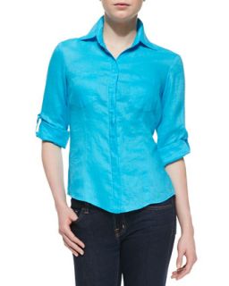 Womens Milly Linen Back Vent Shirt   Finley   Turquoise (S)