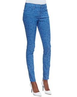 Womens The Skinny Jeans, Moroccan Blue Jacquard   7 For All Mankind   Moroccn
