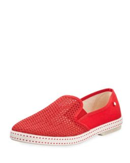 Mens Classic Woven Canvas Slip On, Red   Rivieras   Red (45/12.0D)
