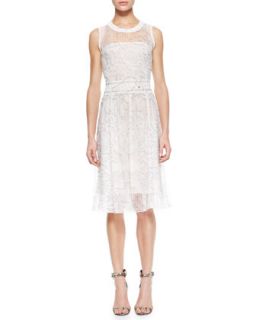Womens Sleeveless Sheer Knit Lace Dress, White/Multi   Escada   Multi (MEDIUM)