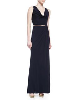Womens Sleeveless Cowl Neck Belted Gown, Navy   David Meister   Navy (10)