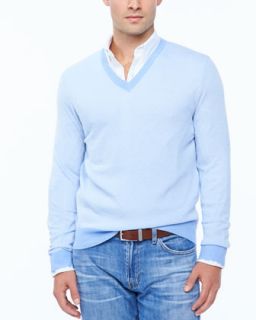Mens Birdseye V neck sweater, light blue   Light blue (X LARGE)