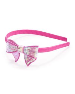 Headband with Sequined Bow, Light Blue   Bow Arts   Dark pink