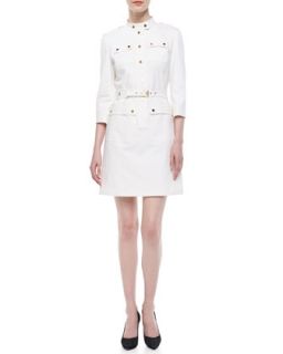 Womens Belted Utility Twill Dress   Michael Kors   White (2)
