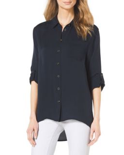Womens High Low Button Front Blouse   Michael Kors Collection   Navy (MEDIUM)
