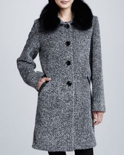 Womens Tweed Button Front Fur Collar Coat   Sofia Cashmere   Black/White (4)