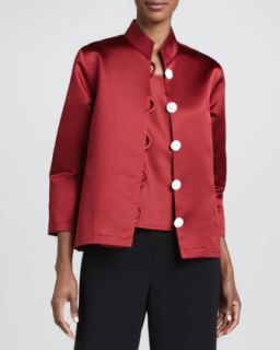 Womens Satin Pave Button Jacket   Caroline Rose   Red (SMALL (8))