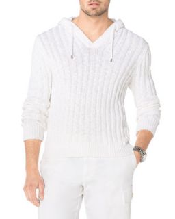 Mens Ribbed Knit Hooded Pullover   Michael Kors   White (XX LARGE)