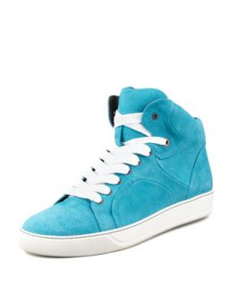 Mens Nubuck High Top Sneaker, Turquoise   Lanvin   Turquoise (11.0D)