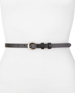 Leather Skinny Belt, Black   Rivette   Black (SMALL)