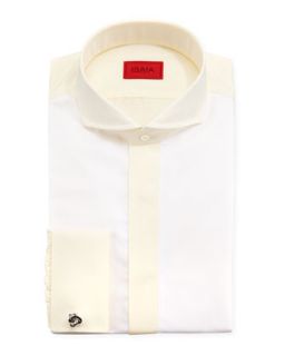 Mens Colorblocked Dress Shirt, White/Yellow   Isaia   Yellow (15 1/2)