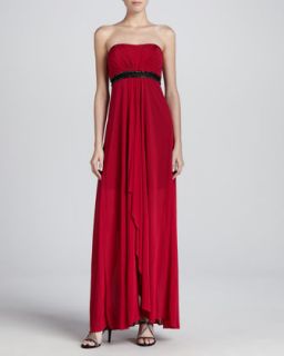 Womens Strapless Sequin Waist Jersey Gown   Aidan Mattox   Raspberry (10)