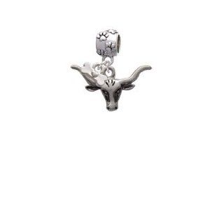 Silver Longhorn Paw Print Charm Dangle Bead with Dog Bone Delight & Co. Jewelry