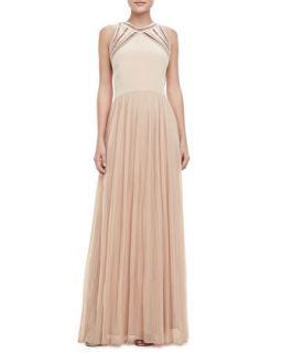 Womens Georgette Sleeveless Gown   Rebecca Taylor   Nude (12)