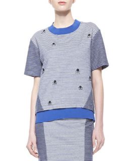 Womens Striped Knit Trim Sweatshirt   Thakoon Addition   Blue/Ivory (0)