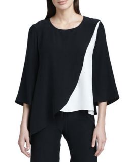 Womens Colorblock Silk Blouse   Black/White (X LARGE/18 20)