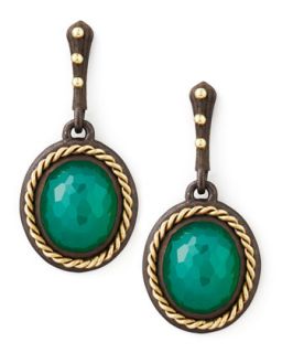 Midnight Oval Green Onyx Drop Earrings   Armenta   Gold