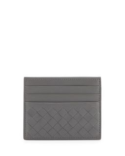 Woven Leather Credit Card Sleeve, New Light Gray   Bottega Veneta   New light