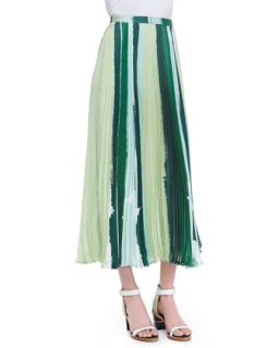 Womens Koa Long Paint Print Pleated Skirt   Elle Sasson   Green stripes (36