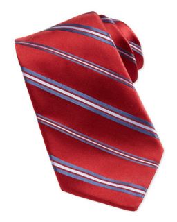 Mens Silk Woven Striped Tie, Red Blue   Valentino Ties   Red