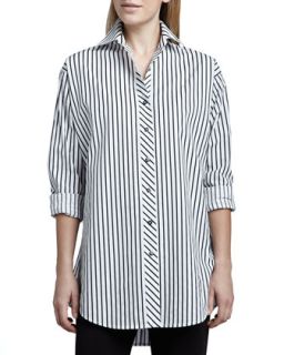 Womens Striped Big Shirt   Go Silk   White/Black (SMALL (4/6))