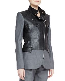 Womens Flannel & Leather Biker Blazer, Urban Gray/Black   McQ Alexander