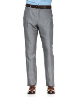 Mens Solid Wool/Linen Trousers, Gray   Isaia   Gray (56R)