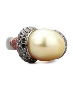 Golden Pearl Ring with Black Diamond and Sapphire   Eli Jewels   Sapphire (6.25)