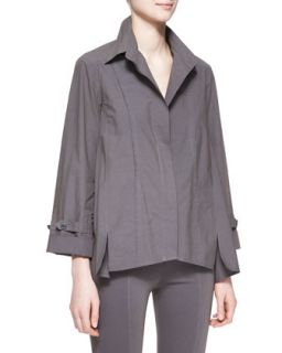 Womens Long Sleeve Roll Sleeve Button Up Cotton Shirt, Slate   Donna Karan  