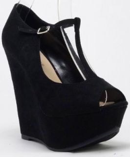 Breckelle Cece 02 Peep Toe T Strap Mary Jane Platform Wedge BLACK (11) Pumps Shoes Shoes