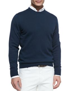 Mens Cotton Crewneck Pullover Sweater, Navy Blue   Blue (MEDIUM)