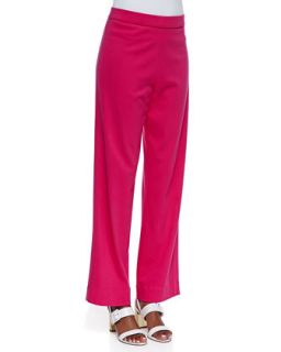 Interlock Knit Full Length Pants, Womens   Joan Vass   Blue grotto (1X (14/16))