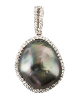 Gray South Sea Pearl and Diamond Halo Pendant, 0.26 TCW   Eli Jewels   Gray
