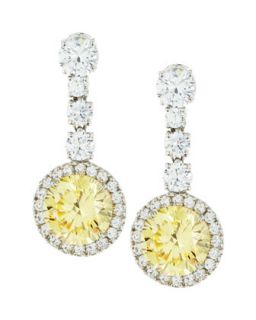 Round Canary Cubic Zirconia Drop Earrings, 7.5 TCW   Fantasia by DeSerio  