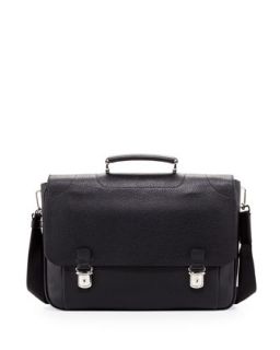 Mens Leather Double Snap Briefcase, Black   Bally   Black
