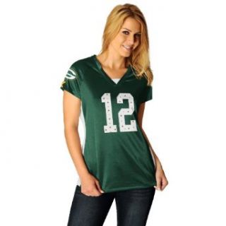 NFL Womens Green Bay Packers Aaron Rodgers Draft Him II Dk Green/White/Yellow Gold Short Sleeve Raglan V Neck Tee  Sports Fan T Shirts  Clothing