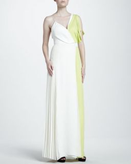 Womens Colorblock Asymmetric Georgette Gown   J. Mendel   Chalk/Shell/Citrn (6)