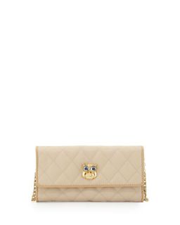 Quilted Faux Leather Owl Wallet Clutch, Ivory/Beige   Love Moschino