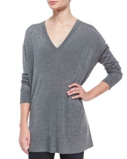 Womens Long Sleeve Oversized V Neck Sweater, Gray   THE ROW   Grey (SMALL)