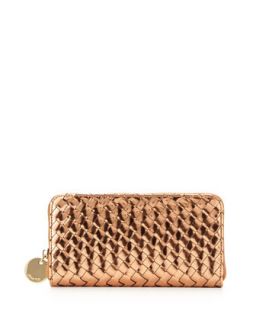 Sunset Mirrored Woven Zip Wallet, Rose Gold   Deux Lux
