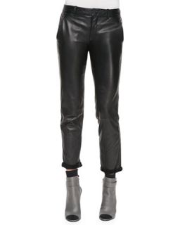 Womens Leather Strapping Trousers, Black   Vince   Black (12)
