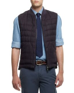 Mens Windowpane Check Vest, Purple   Brunello Cucinelli   Purple (S)