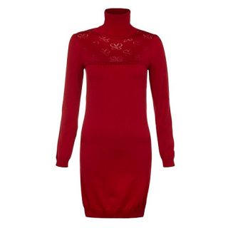 Yumi Red Knitted polo neck dress