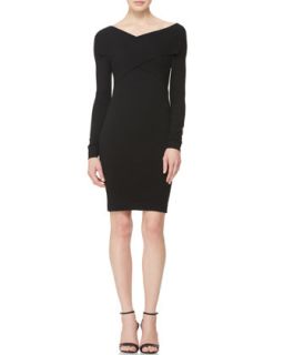 Womens Long Sleeve Twist Front Dress   Donna Karan   Black (LARGE)