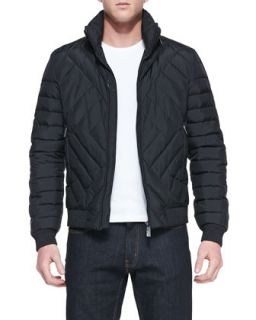 Mens Quilted Stand Collar Zip Front Puffer, Black   Versace   Black (54)