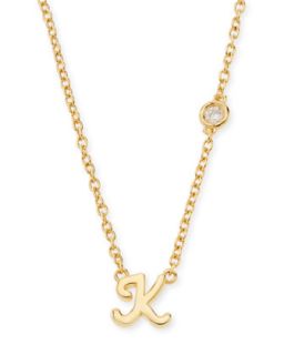 K Initial Pendant Necklace with Diamond   SHY by Sydney Evan   Gold