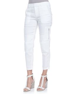 Womens Cropped Linen Blend Cargo Pants   Vince   White (12)
