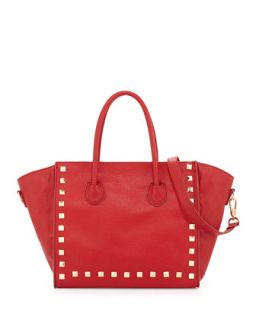 Jaden Studded Faux Leather Tote Bag, Red