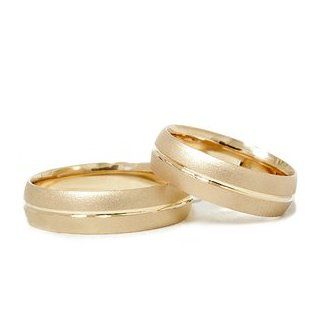CHARMING Matching His Her Brushed Finish Wedding Bands 14K Yellow Gold Jewelry